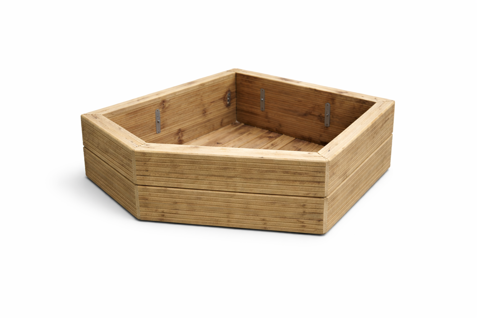 Pentagon wooden corner planter made from treated decking boards
