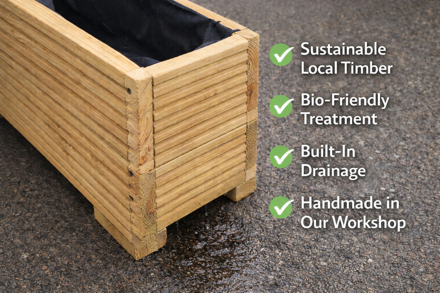 Narrow Decking Garden Trough Planter 20cm wide x 33cm high - Various Lengths - Image 4