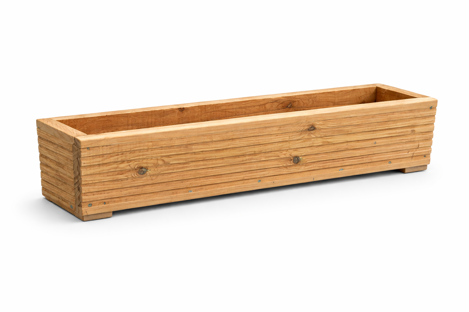 Wooden decking garden window box planter shown empty on white background