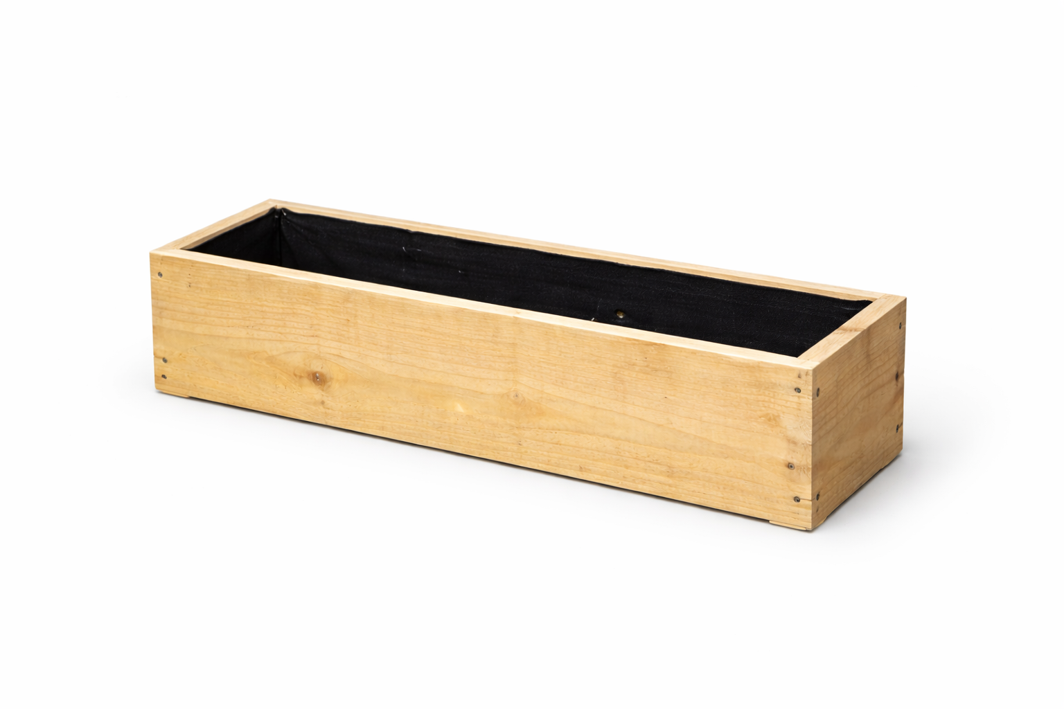 Rough sawn wooden garden trough planter on a white background