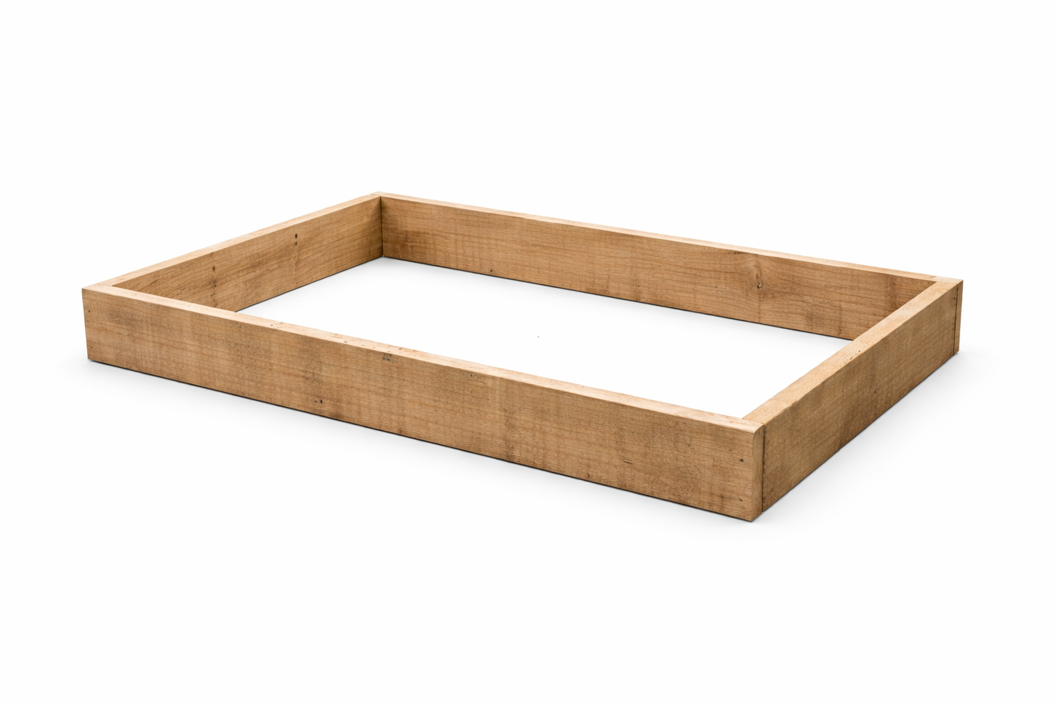 Rectangular rough sawn timber raised garden bed isolated on white background