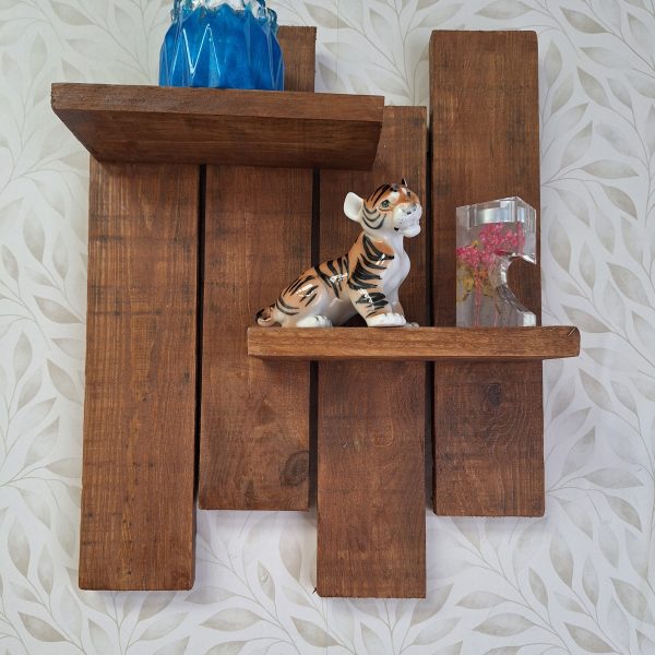 Stagered Wooden Wall shelf with fixings: Antique Pine