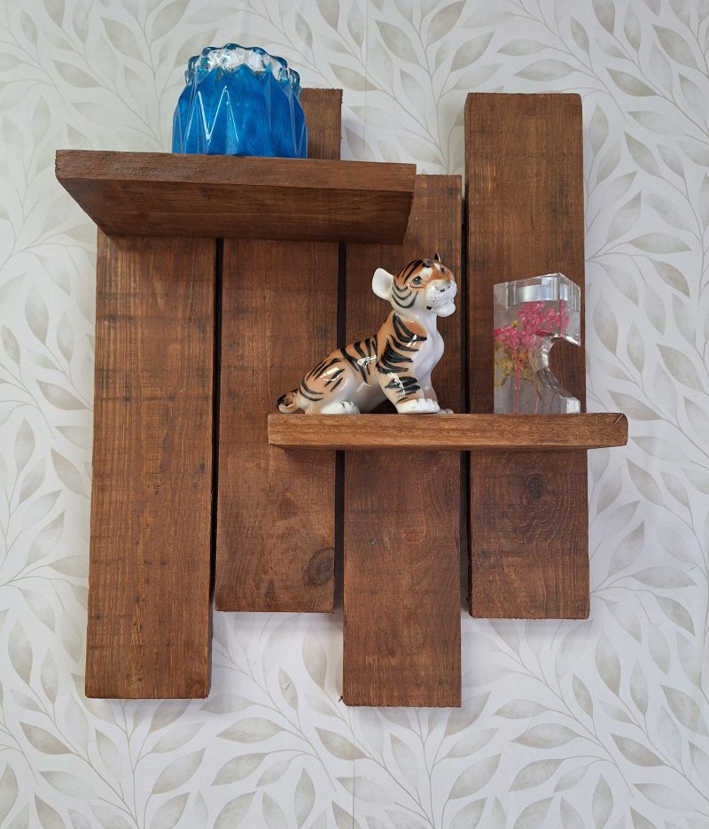 Stagered Wooden Wall shelf with fixings: Antique Pine