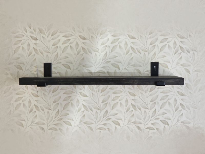 Rustic Reclaimed Scaffold Board Shelf Ebony Finish with Brackets & Fixings - Image 2