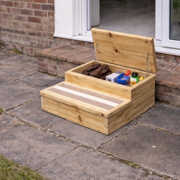 Decking Storage Steps with non slip tape, ideal Hot Tubs, Caravans, Kids Pools, Pets